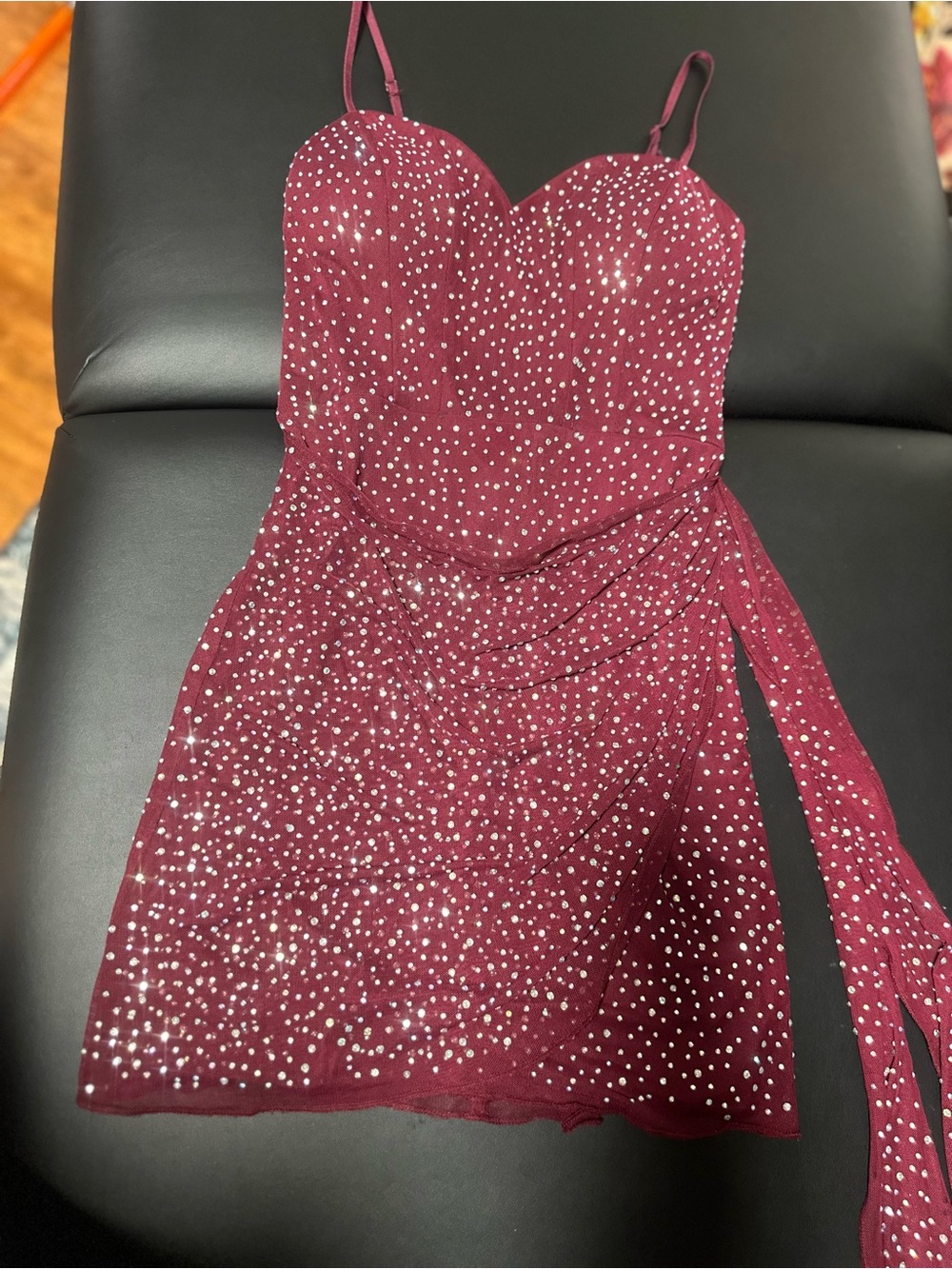 Burgundy crystal Mini Dress NWT